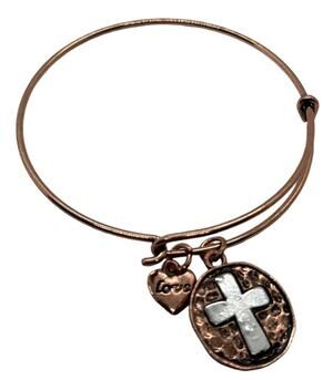 Cross Love Charm Bracelet Copper Tone Southwestern Retro Look Women Wire Hook